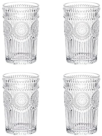 LOYUYU Set of 4, Romantic Water Glasses, 350ml Premium Drinking Glasses Tumblers, Vintage Glassware Set for Juice, Beverages, Beer, Cocktail