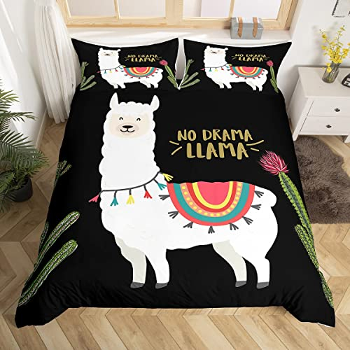 Loussiesd Lama Alpaka Bettwäsche Set 155x220cm Süßes Lama Bettbezug Set Für Kinder Kinder Jugendliche Boho Kaktus Betten Set Südamerikanische Tiere Drucken Schwarz Weiß Schlafzimmer Dekor 2St