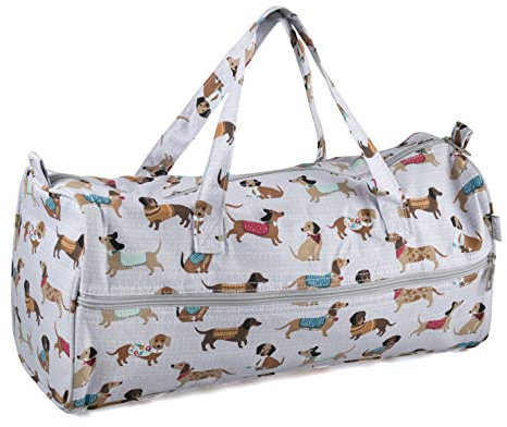 Hobby Gift Esclusiva borsa per maglieria, custodia per progetti, custodia da viaggio porta filati, borsa per uncinetto 16 x 43 x 19 cm, Bassotto Tedesco