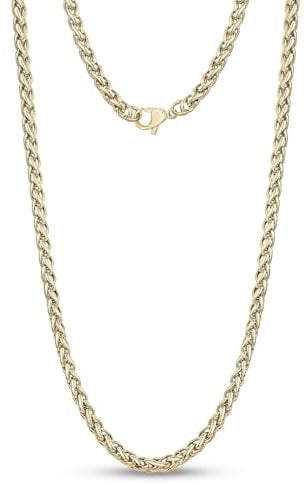 Cadoline Gold 316L Stainless Steel Necklace Chain Men Jewellery Wheat Braid Rope 4mm 26 Inch