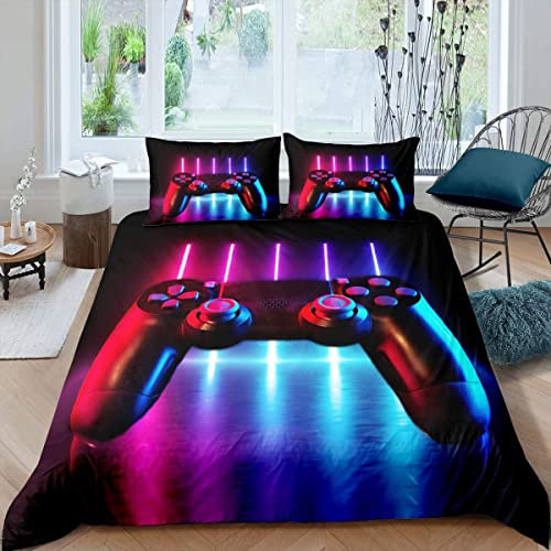 Jeu de literie Gamepad 220x240cm Console Jeu vidéo Housse de Couette Gamer Ensemble de lit dégradé néon Gamer Gaming Game Controller Impression de Manette de Moderne Housse de Couette Super Doux