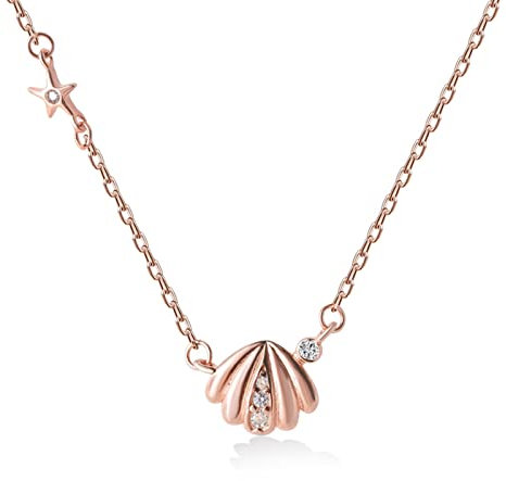 Skcess Initial Necklace, 925 Silver Chain Rose Gold Shell Shaped Round Cubic Zirconia Pendant Necklaces Jewelry Gift for Mom Women Girls