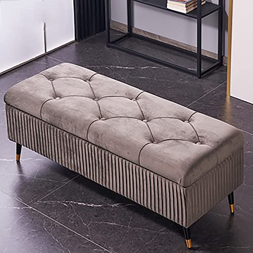 Samt Sitzhocker Mit Stauraum - Luxuriöse Gepolsterte Sitzbank für Schlafzimmer, Entryway, Ende Des Bettes - Moderne Bank - Grau 80x45x45cm (31x18x18inch)