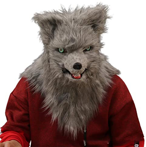 J-ouuo Halloween-Fuchs-Gesichtsmaske, künstliche realistische Mundbeweger-Wolfsmaske Halloween-Party-Kostüme, Vollkopf-Plüsch-Fuchsmaske mit beweglichem Mund, Kostümrequisiten