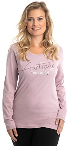 ROADSIGN australia Damen Langarmshirt mit Aufdruck & Rundhalsausschnitt - aus 100% Baumwolle Flieder, S