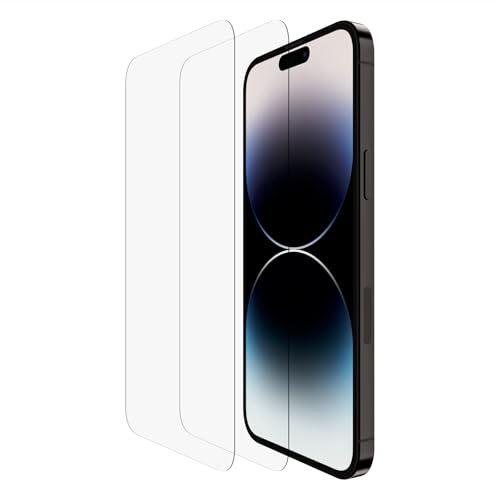 Belkin Protection d'écran TemperedGlass (pack de 2) pour iPhone 14 Pro Max (pose facile, sans bulle d'air, support EZ, test de résistance 9H, antirayure)