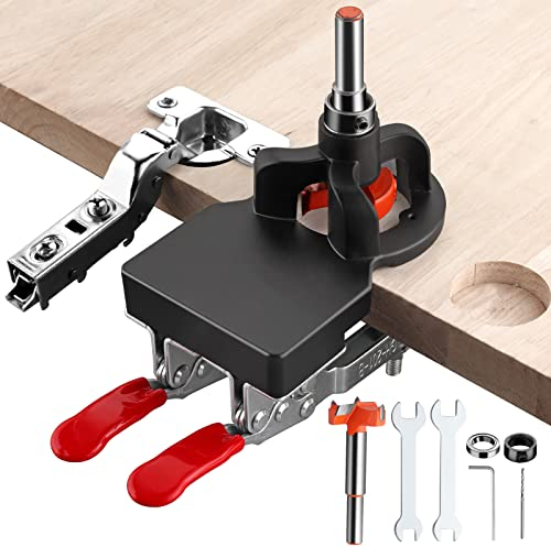 XUNTOP Bisagra Oculta Jig 35mm Jig Bisagra Oculta con Llave Allen Bisagra Agujero Perforadora con Sierra de 35 mm Perforadora de Bisagra de Doble Abrazadera para Muebles de Madera Puerta Gabinetes