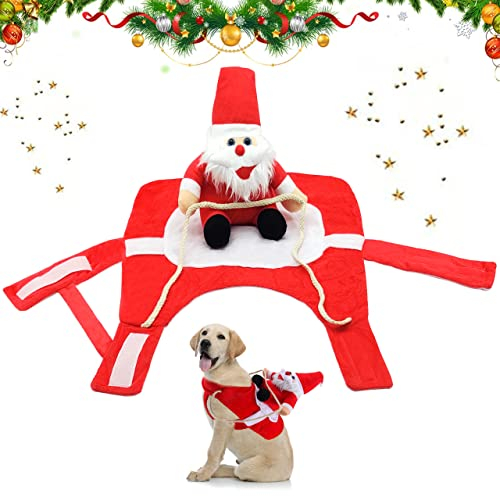 Hundekostüm Weihnachten, Hunde Weihnachtskostüm, Weihnachtsmann Hundebekleidung, Santa Outfit für Hund Katze, Haustier Kleidung mit Santa Claus Reiten auf Haustier(M)