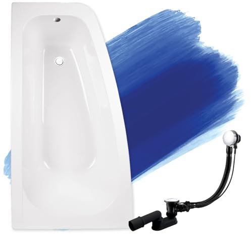 Baignoire d'angle LUNA d'origine blanche en acrylique 150 x 80 cm, kit complet avec pieds et bonde automatique exclusive chromée, fabriquée en UE, 3 en 1