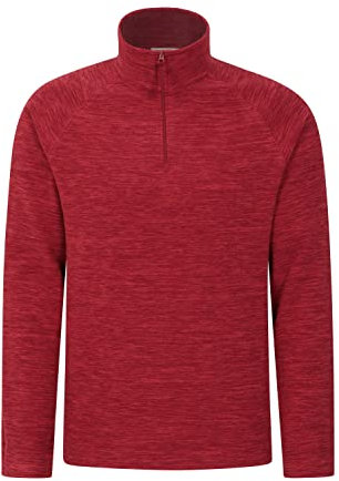 Mountain Warehouse Snowdon Mens Micro Fleece Top - Warm, Breathable, Quick Drying, Zip Collar Fleece Sweater, Soft & Smooth Pullover - For Spring Summer, Travelling, Walking Dark Red 4XL