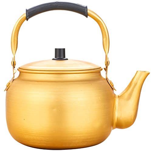 Cabilock Wasserkocher Aluminium Wasserkessel Metall Koreanisch Makgeolli Teekessel Tragbarer Teekocher Vintage Wasserkocher für Restaurant Zuhause Camping 1.5L Gold