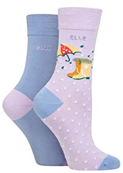ELLE Ladies Bamboo Patterned and Plain Socks Pack of 2 Bluebell Patterned 4-8