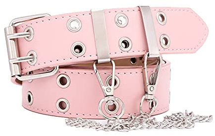 TBSCWYF Doppelloch Nietengürtel mit Kette Punk Gürtel aus PU-Leder Gürtel Hip Hop/Doppelloch Gürtel für Jeans Teenager Mädchen Schwarz Nietengürtel Damen Lederhosen Punk Nietengürtel mit Geschenkbox
