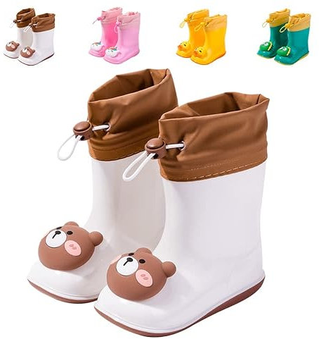 Stivali Bambino e Bambina Ragazzo e Ragazza in Eva Stivali da Pioggia Dinosauro Unisex Antiscivolo Impermeabili 04 Orso Bianco 28 EU Dimensione Etichetta 180