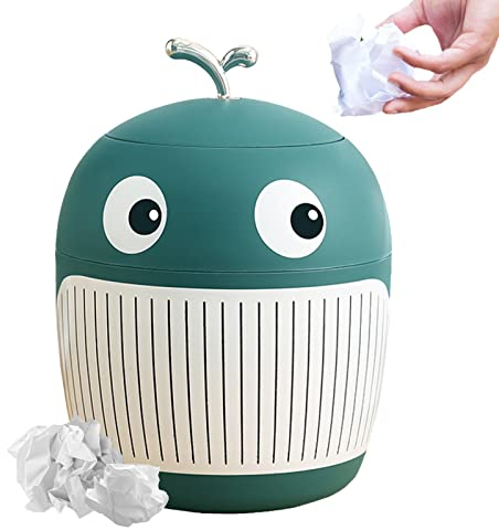 Jauhmui Niedlicher Mini-Desktop-Papierkorb mit Deckel,Plastik-Wale-Abfallkorb,Klein Tischabfalleimer,Büro Tischmülleimer,Kompaktes Design Mini Kosmetikeimer,für Küchen-Badezimmer-Schreibtisch (GrüN)