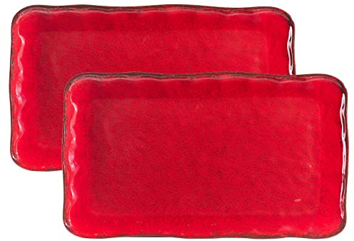 LEHAHA Christmas Melamine Platters for Serving Food, Colored Serving Trays, 17.5 x 10 Rectangular Turkey Serving Tray, Set of 2, Perfect for Outdoor, Christmas Parties, Restaurant, Dishwasher Safe