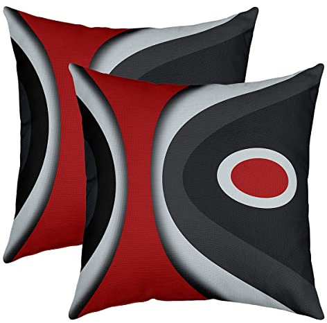 Moderne abstrakte Kissenbezüge 40x40cm 2er Set Kissenbezüge rote Streifen Grau Schwarz Weiß Kissenbezug Kissenhülle Für Wohnzimmer Schlafzimmer Acryl Bold Grey Sofakissen Couchkissen für Sofa Couch