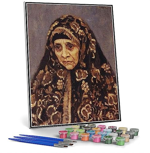 Malen nach Zahlen für Erwachsene Kits Die alte Frau mit einem gemusterten Kopftuch Gemälde von Vasily Surikov DIY Ölgemälde Malen nach Zahlen Kits