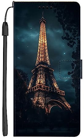 EuoDuo Compatibile con OPPO A74 5G Cover Libro con Disegni Custodia Portafoglio in PU Pelle Flip Caso Magnetica Completa Protettiva Wallet Case - Notte di Parigi
