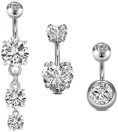 LAURITAMI Kurzes Bauchnabelpiercing 6mm Chirurgenstahl 14G Barbell Silber CZ Piercing Bauchnabel Schmuck Barbell