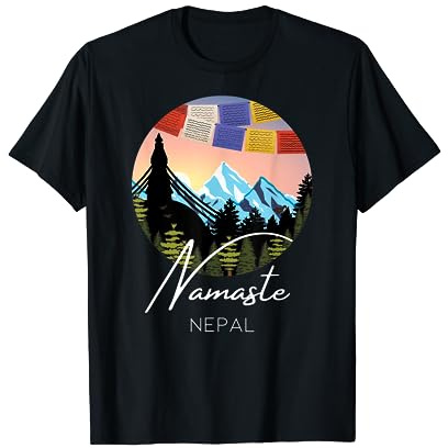 Namaste Nepal Sunrise Prayer Flag Mountain Monastery Namaste T-Shirt
