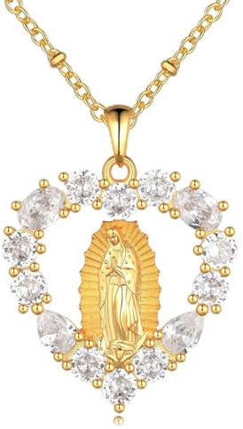 Joliernelle Jungfrau Maria Anhänger für Damen Gold Unsere Liebe Frau von Guadalupe Gold Halskette