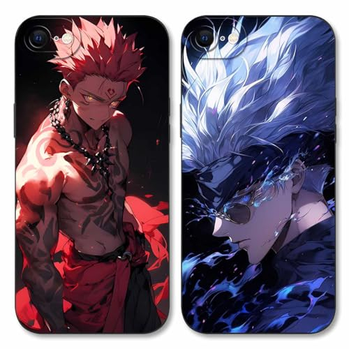 LYUBFDC 2 Stück Handyhülle für iPhone 7/iPhone 8/iPhone SE 2022/2020 Hülle 4.7'', Anime Gojo Satoru Itadori Yuji Manga Muster Schutzhülle Case Schutz der Linse Design Cover Stoßfest, Schwarz1