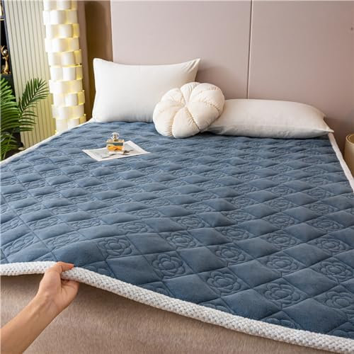 HAIBA Matratzenauflage 150x200cm Weich Mikrofaser Matratzen Topper, Gurt Matratzenauflagen, 4 Eckgummis, Gurt matratzenpolster, Unterbett auch für Boxspring-Betten. Grau Blau