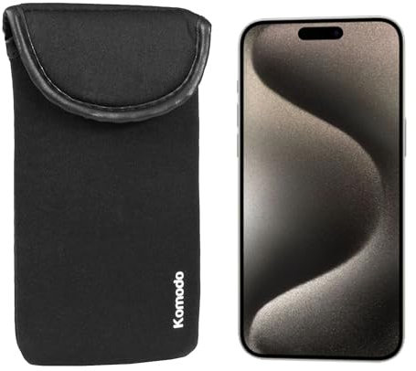 KOMODO Neoprene Phone Case for Apple iPhone 15 Range Cover Sock Pouch (For iPhone 15 Pro Max) Black