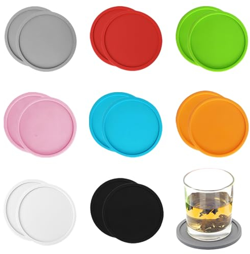 TRKETK 16 Pièces Dessous de Verre Ronds en Silicone, Antidérapants et Isolés sous-Bock Rond Design de Plat avec Rainures pour la Maison Le Bar Le Bureau Le Café la Bière Le Thé Boissons (Multicolore)