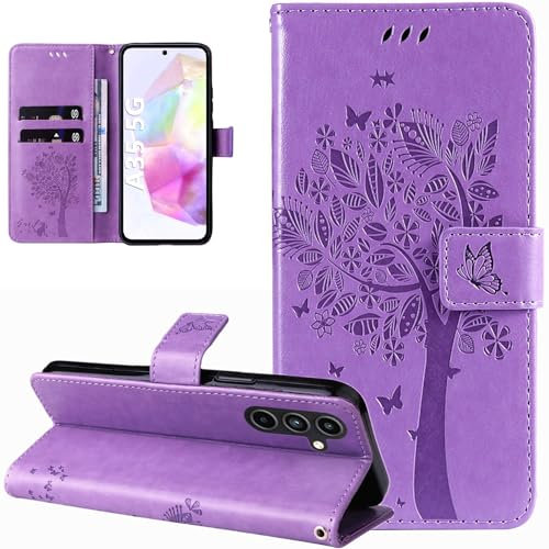 Dcjlbo Cover per Samsung Galaxy A35 5G Custodia Cover in Pelle Portafoglio a Libro con Fiori Disegni Porta Carte Magnetica Cover Flip Case Antiurto Custodia per Samsung Galaxy A35 5G-Viola