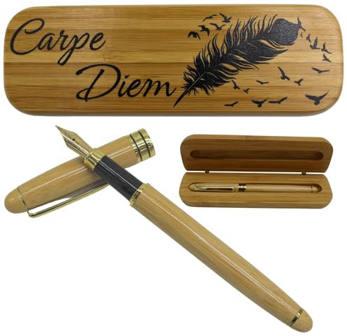Love Wood Sforza Amore Legno Sforza Eleganter Füllfederhalter, Geschenkideen für Männer und Frauen, Abschluss-Geburtstagsgeschenke mit motivierenden Sätzen, Bambus-Holzbox (Carpe diem)