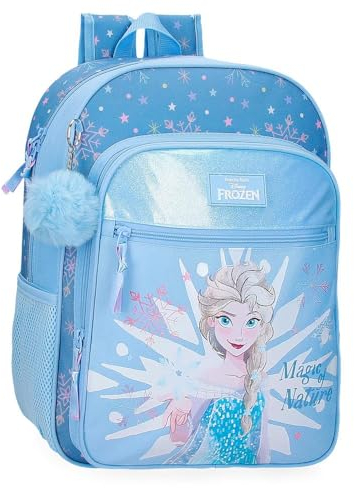 Disney Joumma Bags La Reine des Neiges Sac à dos pour enfant, bleu, fabriqué en polyester, bretelles réglables pour un transport confortable, plusieurs compartiments, avec porte-clés pompon bleu,