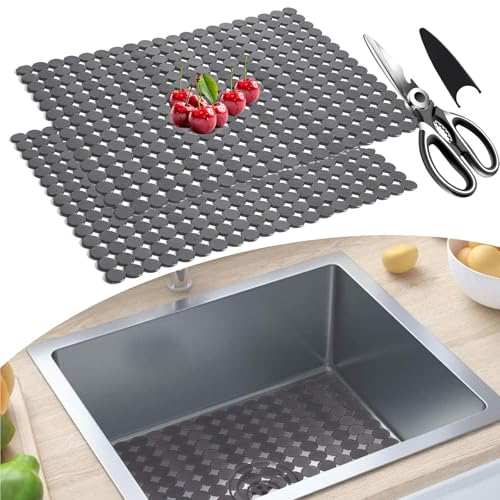 Sink Mat, 2 Pcs Sink Protector Mats for Kitchen Porcelain/Stainless Steel Sinks, 30 x 40cm Adjustable Sink Mat Protector,PVC Sink Liner,Fast Draining Mat for Kitchen Sink Countertop,Dishes,Glassware