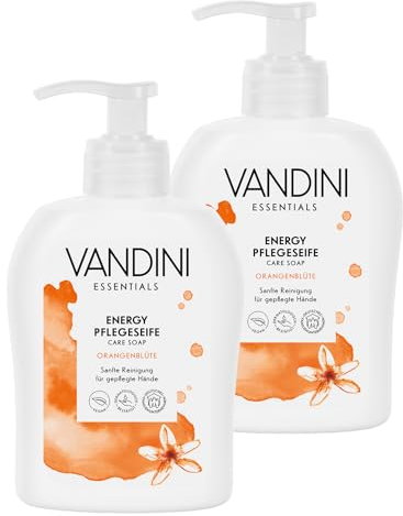 VANDINI 2x Energy Flüssigseife Spender mit Orangenblüte Duft 300ml - Made in Germany Spender Seife vegan - Handseife flüssig reinigt sanft - Handwaschseife für gepflegte Hände - Hand soap