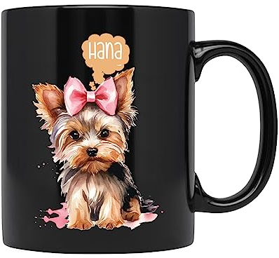Yorkie Dog Mug, Yorkie Coffee Mug with Name, Personalized Yorkie Tea Cup, Yorkie Portrait Mug, Dog Face Gift for Dog Lover, Pet Memorial Gift for Dog Dad, Dog Mom Mug, Black Cup 11oz, 15oz