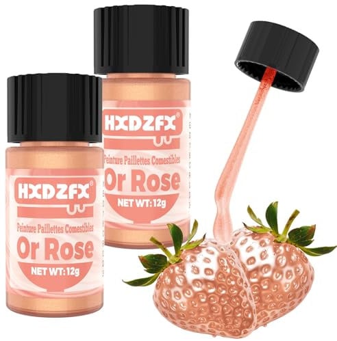 Peinture Paillette Comestible Or Rose - Liquide Colorant Alimentaire Paillette, Peinture Paillette Alimentaire pour GâTeaux, Biscuits, Bonbons, Boissons, Chocolats - 24g