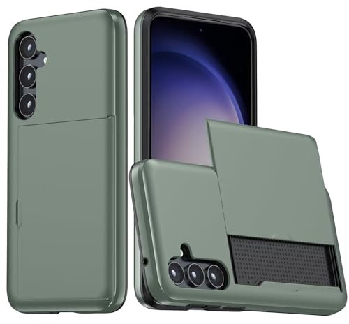 Beajew Coque Portefeuille pour Samsung Galaxy S23 Plus avec Porte-Cartes, Étui de Protection Téléphone Double Couche Antichoc, Fente Cachée Coulissante, Antichoc TPU+PC -Vert Militaire