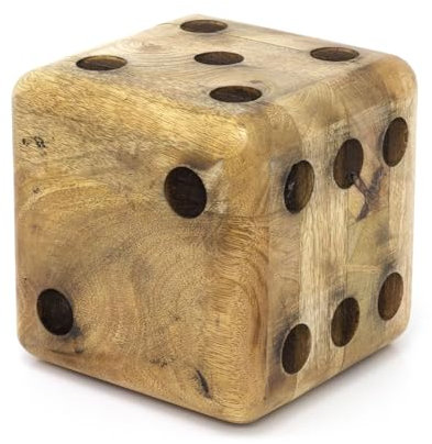 Mango Wood Dice Shaped Doorstop | Novelty Chunky Cube Wooden Dice Door Stop | Doorstop Block Indoor Weighted Door Stopper for Floor - 15cm