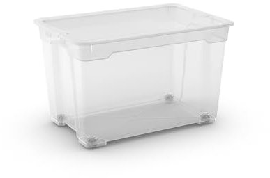 Keter Set di 4 Contenitori in Plastica con Coperchio R Box XL, Trasparenti, Dotati di Ruote, Adatti per Armadi e Garage, 57 L, 56,5x38x36H cm