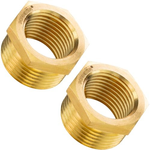 Poppstar Riduttore in ottone Filetto esterno 3/4 di pollice a filetto interno 1/2 pollice, con testa esagonale, 2 pezzi