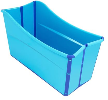 JUDEMII Bañera plegable azul, bañera móvil con 2 pinzas de sujeción, bañera plegable con manguera de desagüe de 1 m, adecuada para bañeras de adultos, bañeras infantiles y natación infantil
