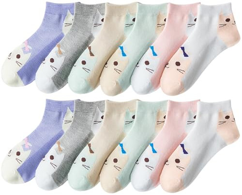 CPRNQY 6-Paar Lustige Socken Damen 39-42, Katzen Socken, Katzensockens Bunte Nette Lustige, Damen 39-42, Bequemes weiches Atmen für Geschenke Frauen