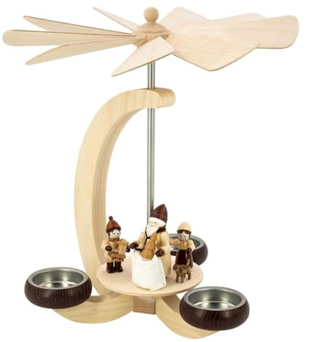 Seiffener Volkskunst | Erzgebirgische Weihnachtspyramide im eleganten Bogendesign in Naturtönen | 23 cm | Handgefertigte Pyramide Erzgebirgspyramide | Weihnachtsmann