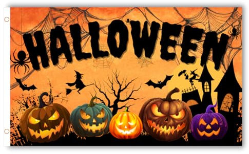 Second Ave Drapeau d'Halloween 1,5 x 0,9 m Grand avec œillets en laiton Décoration citrouille Halloween
