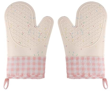 Lichi Silicone Oven Gloves, Oven Gloves Heat Resistant, Oven Mitts Heat Resistant Gloves, Non-Slip Oven Gloves for BBQ Grilling Cooking Baking (Pink, 1 Pair) ﻿