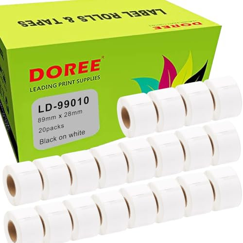 DOREE 20er Pack 99010 S0722370 Standard Adressetiketten, 28mm x 89mm, aus hochwertigem Thermopapier, kompatibel mit Dymo Labelwriter 4XL,320, 330, 400,450,450 Duo, 450 Turbo (130 Etiketten pro Rolle).