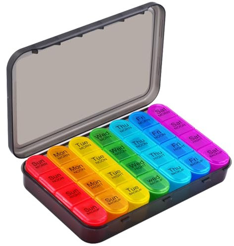 7 day Pill Box Organiser 4 Times Daily Medicine Storage Box,Cruxer Week Medication Tablet Organizer Moisture-Proof BPA Free Travel Dosette Box Dispenser Case to Hold Vitamins,Cod Liver Oil,Supplements