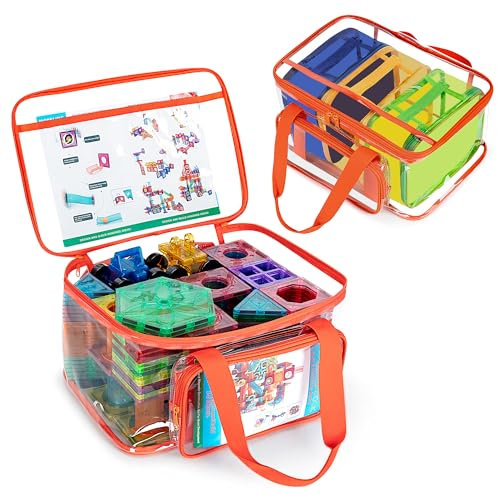 Rexmica 4pcs Toy Storage Organiser Bag for Magnetic Building Blocks, Waterproof PVC Zipper Pouch for Magnet Toy, Clear Travel Bag for Board Game, Magnetic Building Set, Car Toy, Puzzle, Toy Bricks