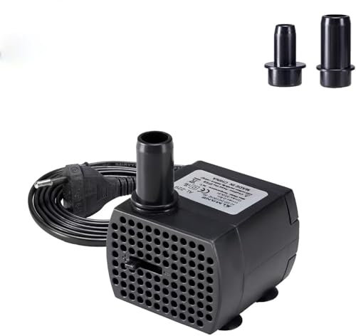 Farnirvana Mini bomba de agua sumergible, 5W 350 L/H Súper silencioso mini bomba de agua sumergible Flujo de agua ajustable, con 2 boquillas para Acuario, Peceras, Estanques, Pozos, Jardine